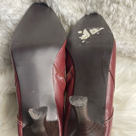 Colin Stuart leather Red Burgundy ankle boots 3”heels silver tone accent SZ11 - Picture 10 of 12
